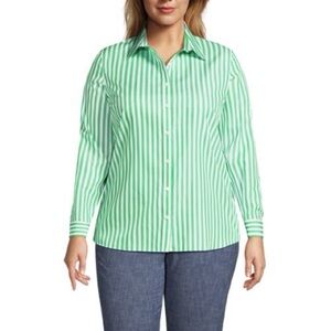 Lands' End Women's Green Striped Button Down Shirt 6